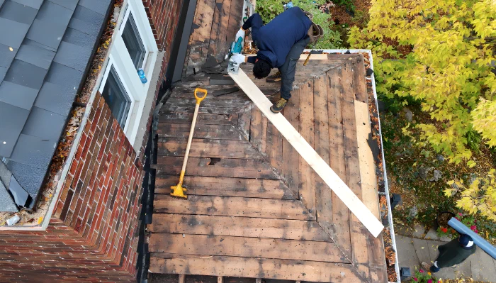 Roof repair and inspection work in progress